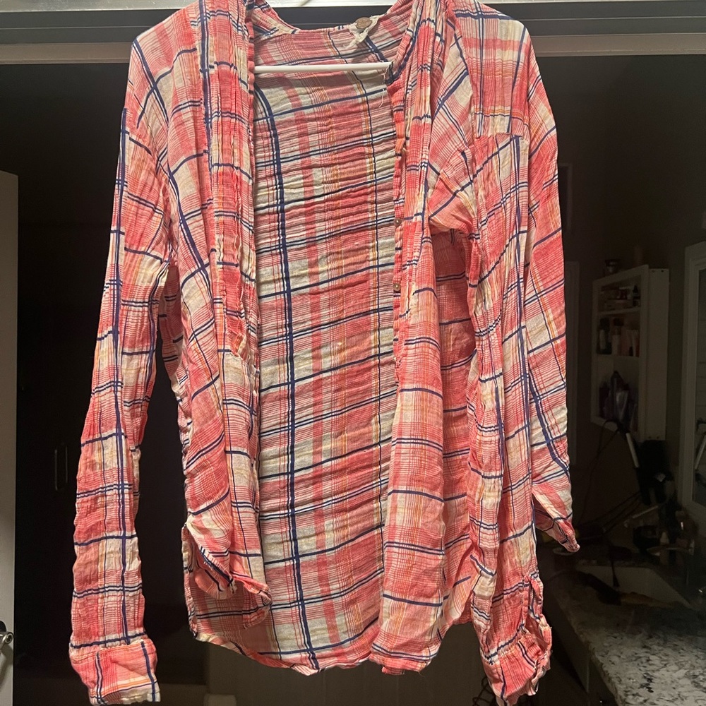 Free people sheer gauze button up L